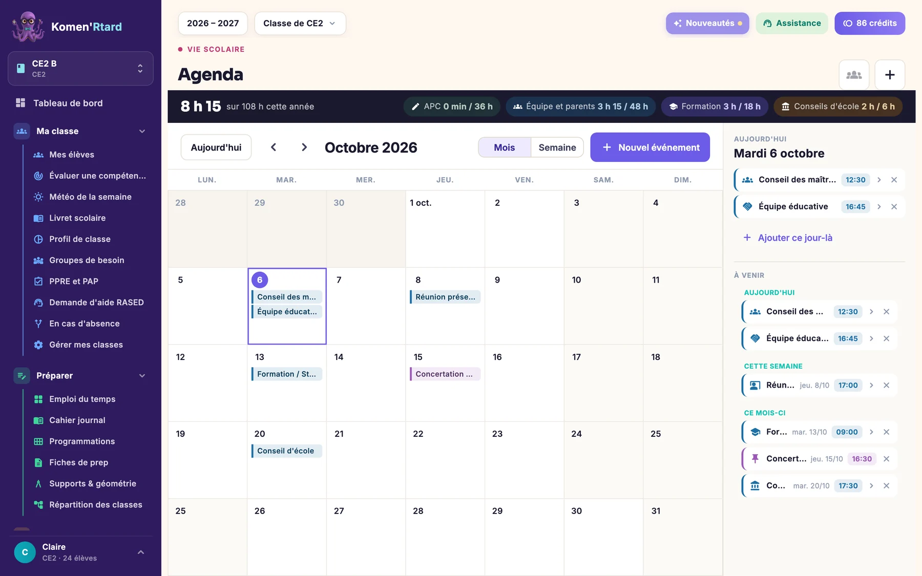 L'agenda avec le décompte des 108 heures