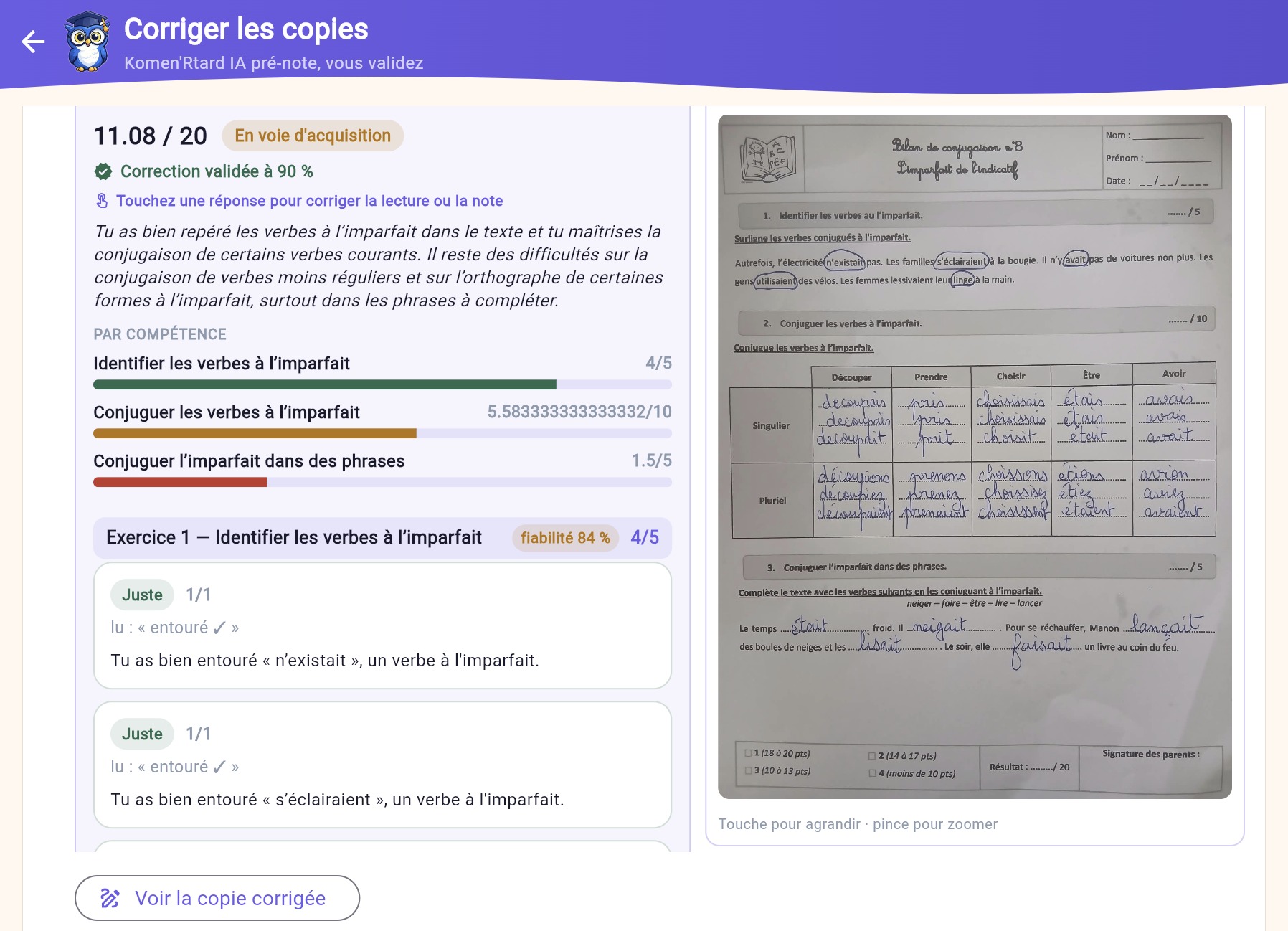 Correction automatique d'une copie par Komen'Rtard IA