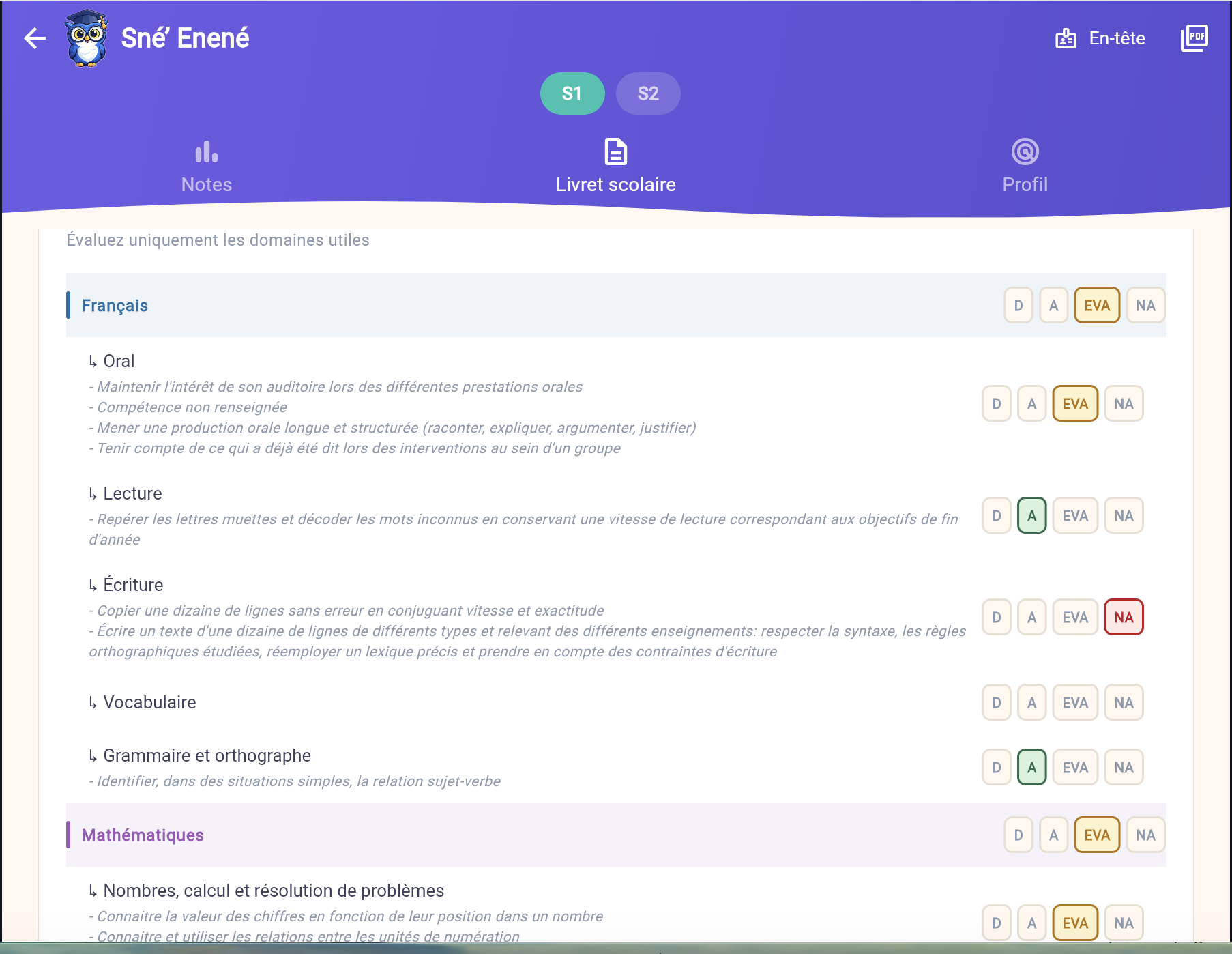 Livret scolaire à l'écran