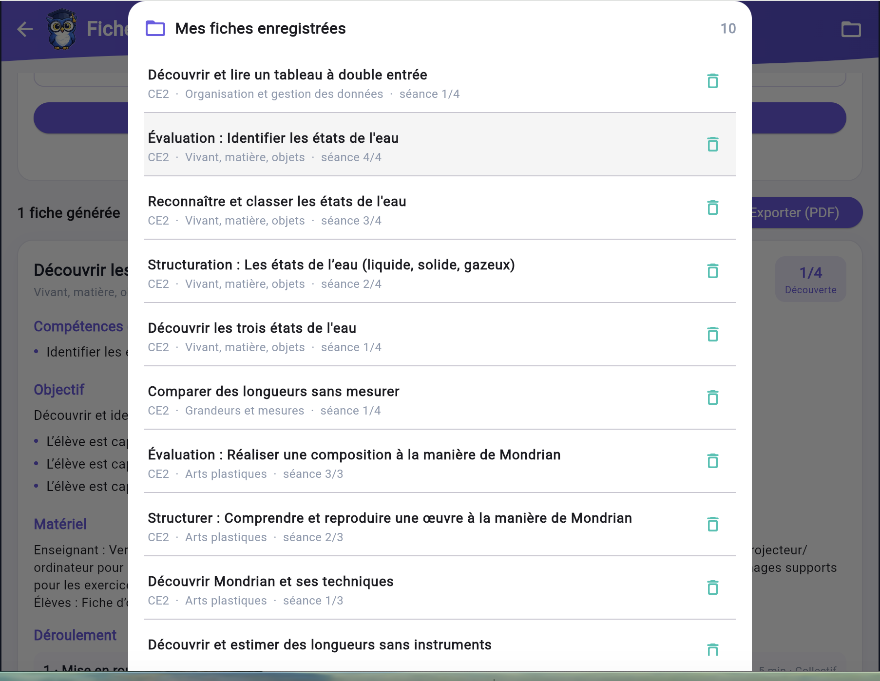 Mes fiches enregistrées