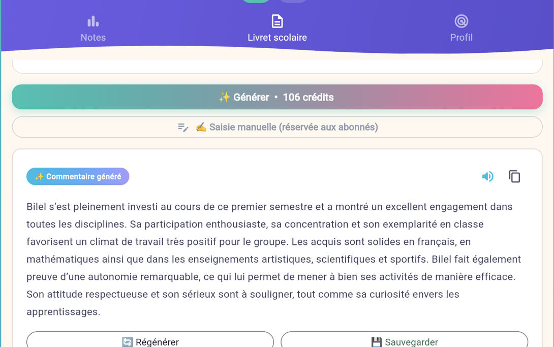 Commentaire de livret généré