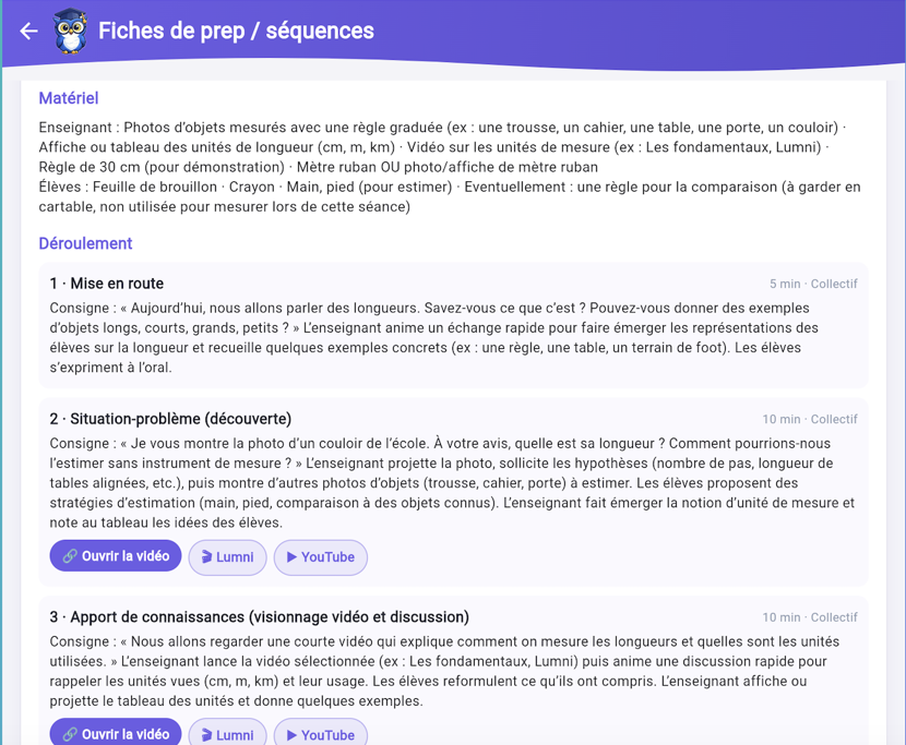 Fiche de préparation générée